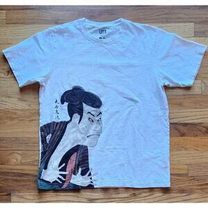 Mens UNIQLO Boston Museum of Fine Arts Sharaku Edo Ukiyo-E Shirt Sz Large White